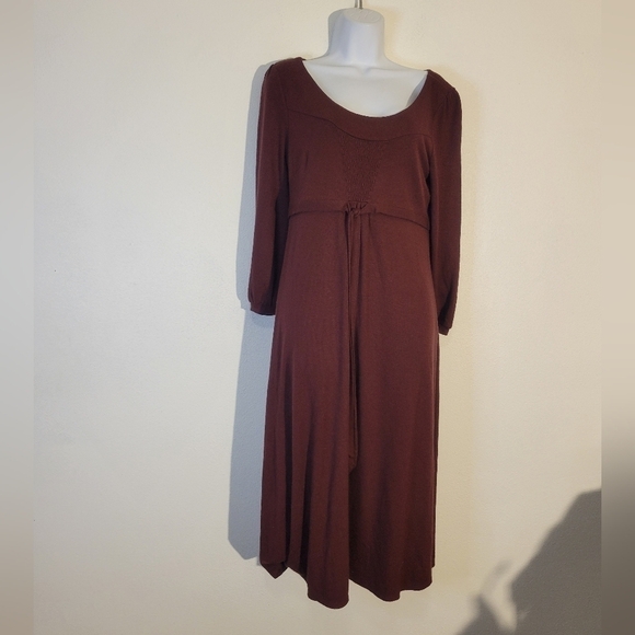 New loft size 8 burgundy long sleeves waist tie dress - Picture 1 of 6